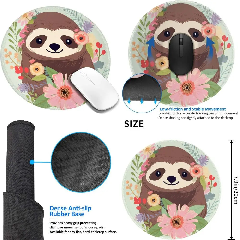 8 Inch Sloth and Flowers Mouse Pad