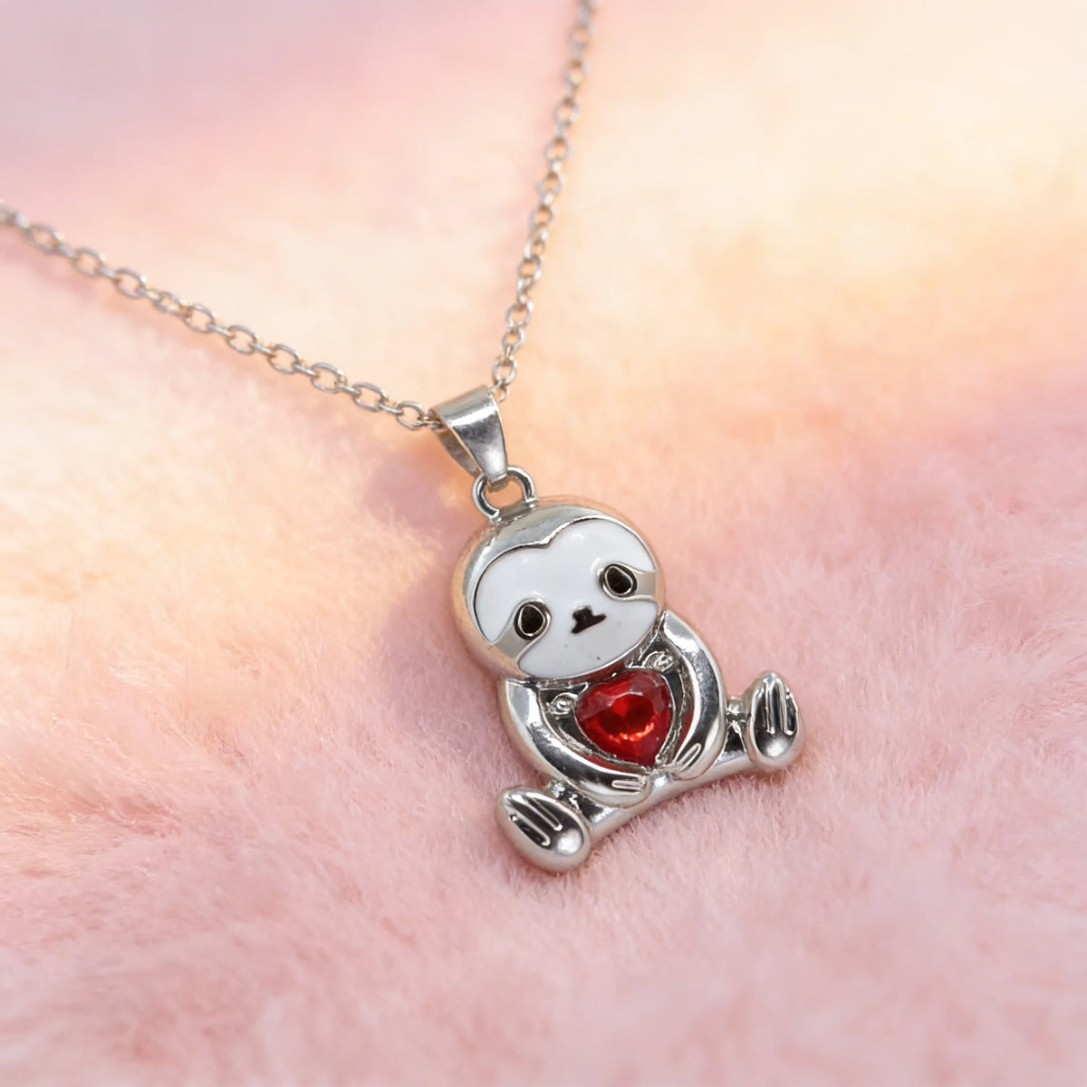 Sloth With Red Heart Necklace