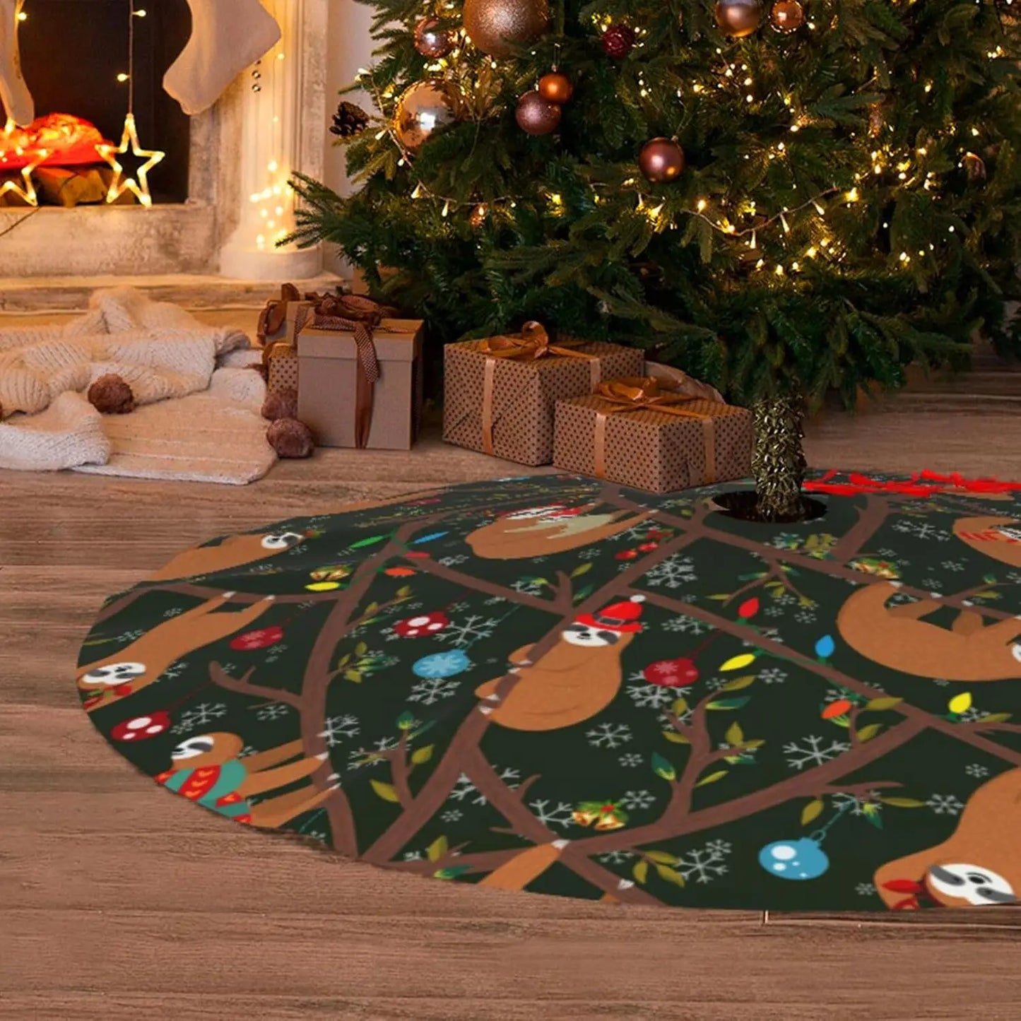Christmas Tree Skirt Sloth Theme