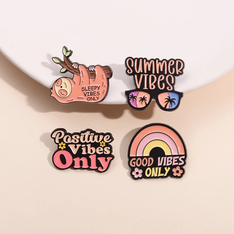 Summer Positive Vibes Sloth Enamel Pin Badges