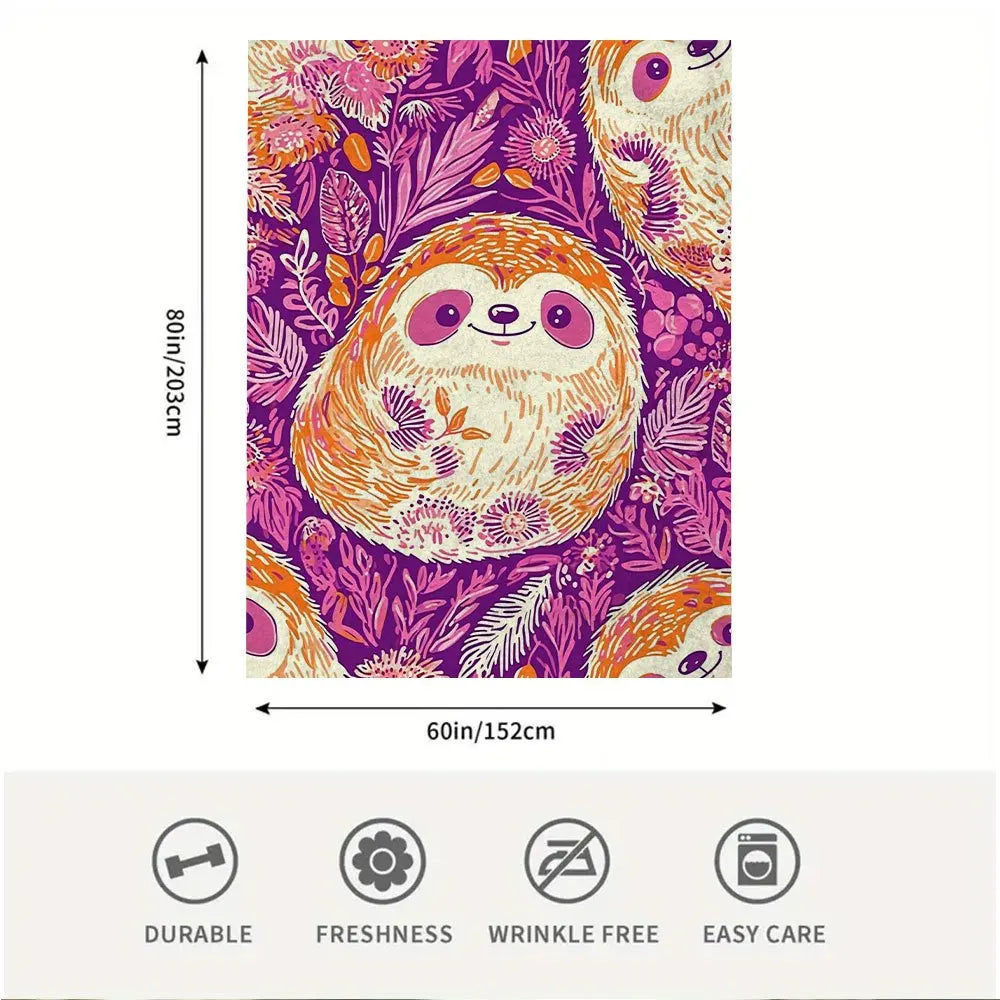 Retro Sloth & Floral Print Blanket