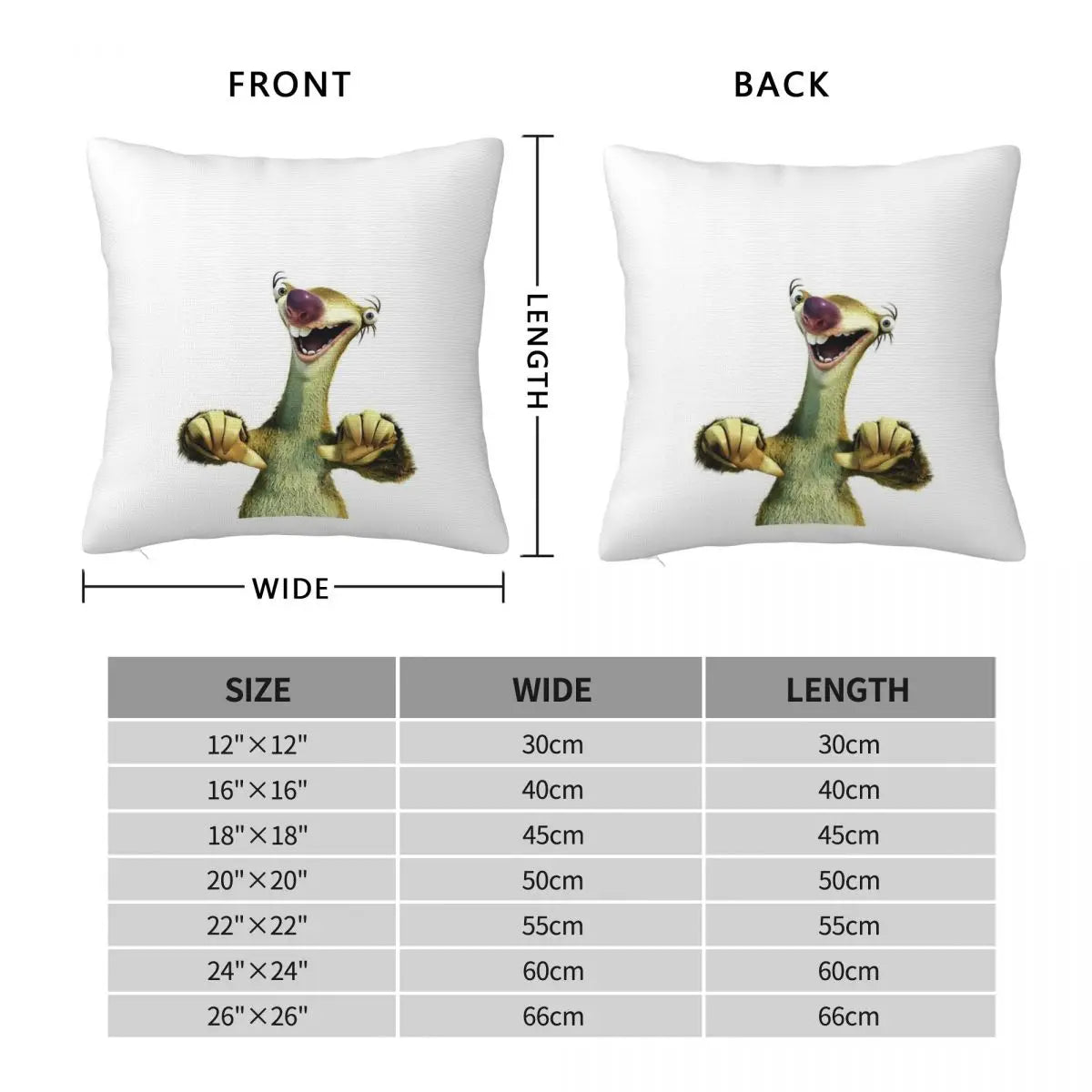 Sid The Sloth Ice Age Square Cushion Cover