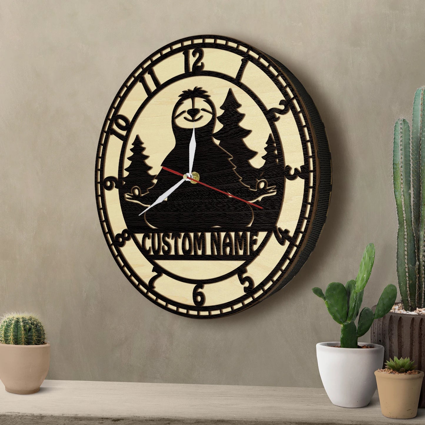 Custom Sloth Yoga Namaste Wooden Frame Wall Clock
