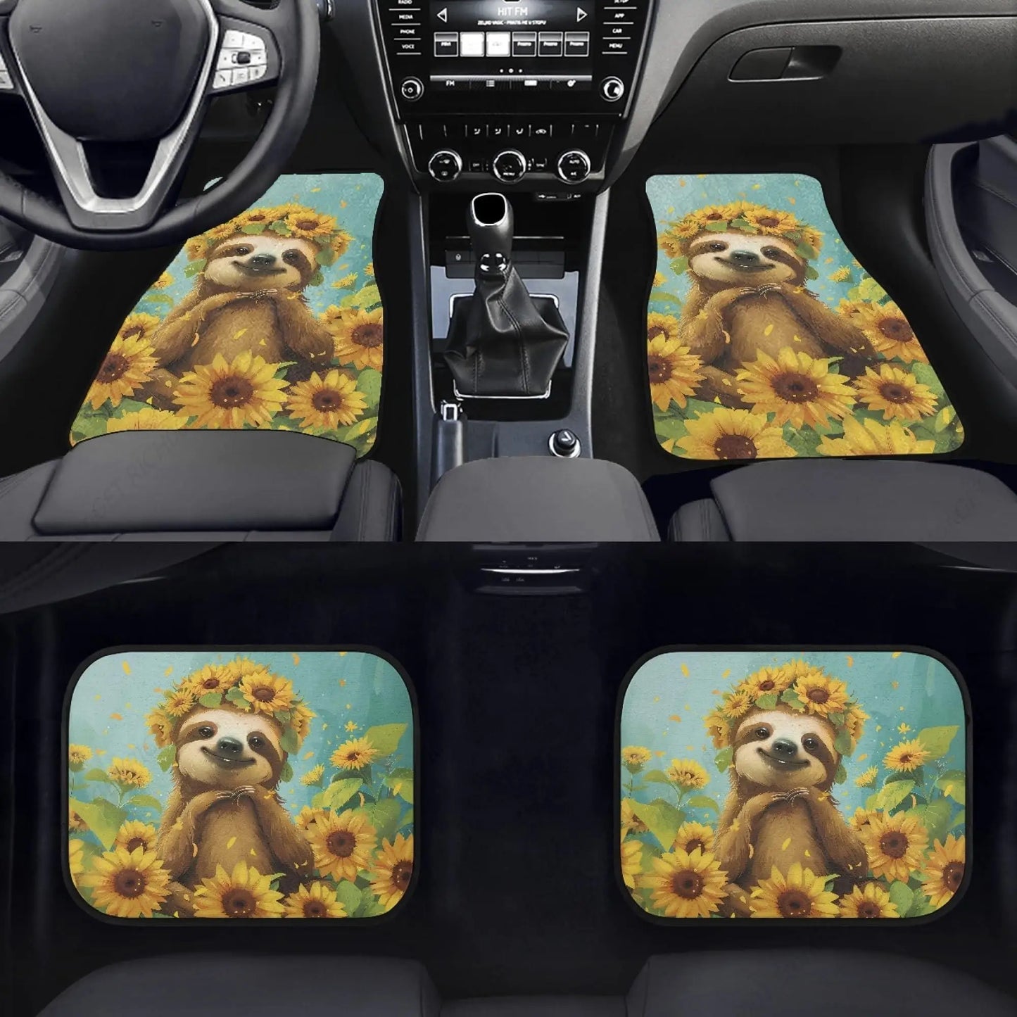 Sunflower Sloth Car Mats
