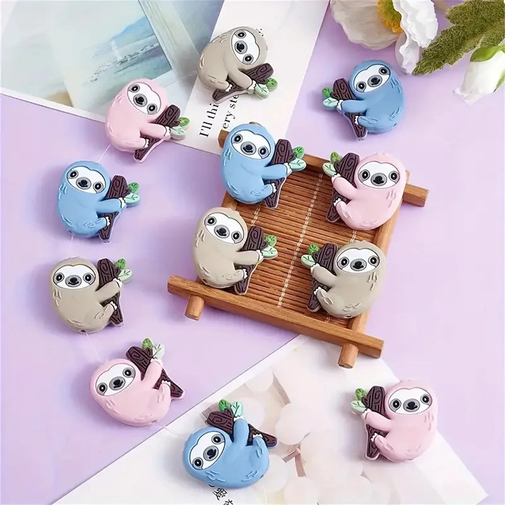 10/30/53 Piece Cute Sloth Silicone Bead Set To Make Keyrings
