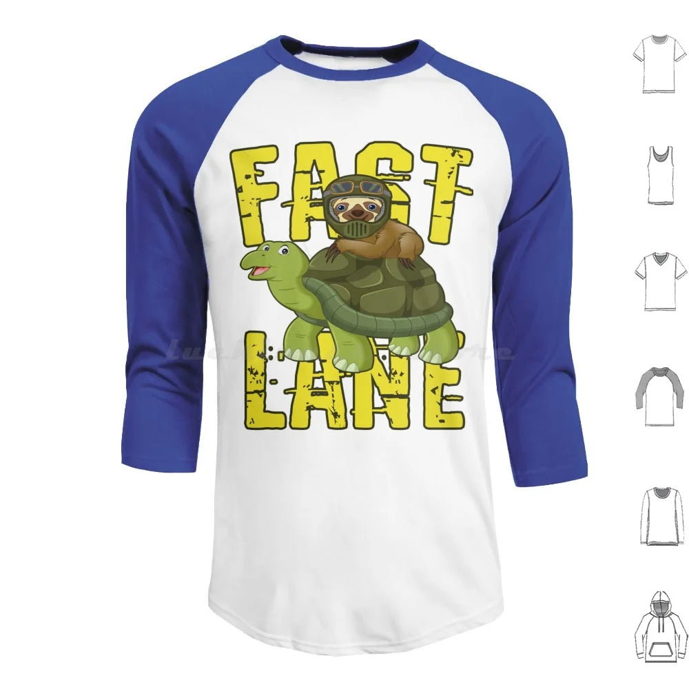 Fast Lane Sloth On Turtle Long Sleeve T-Shirt