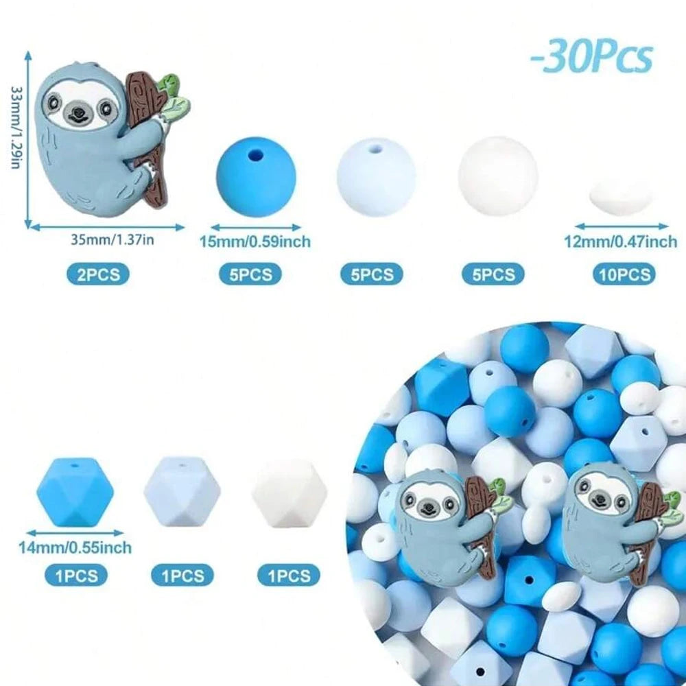 10/30/53 Piece Cute Sloth Silicone Bead Set To Make Keyrings