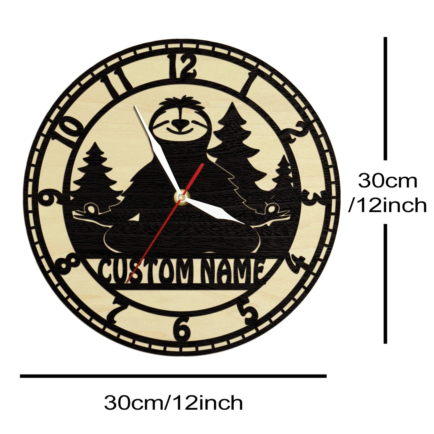 Custom Sloth Yoga Namaste Wooden Frame Wall Clock