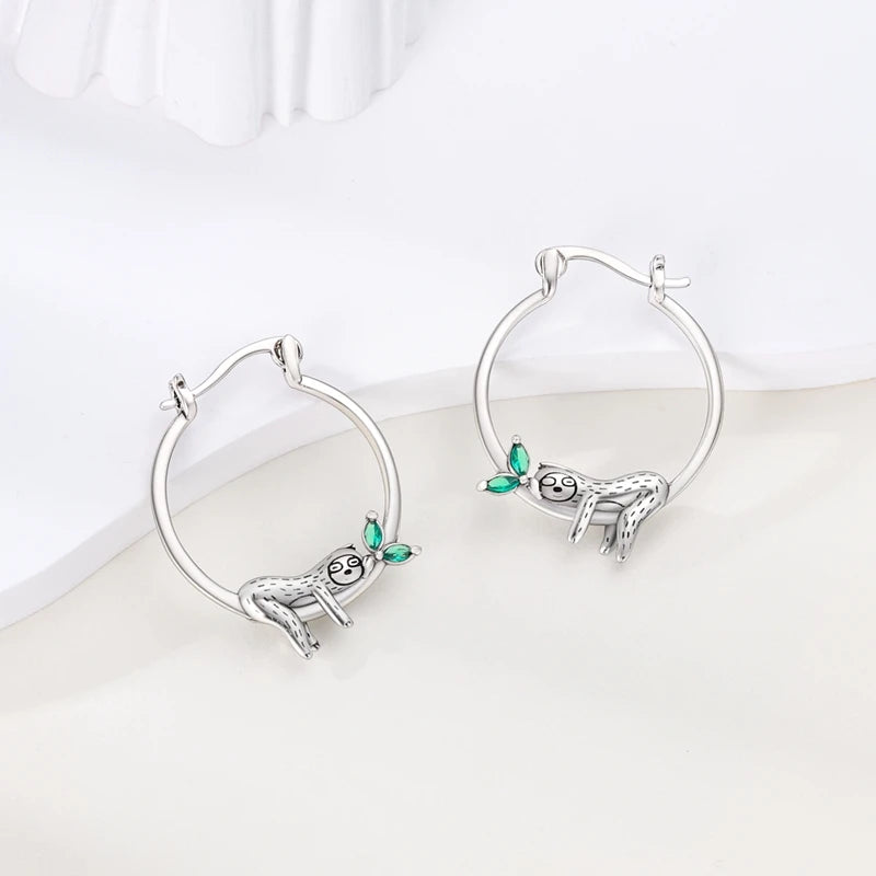 Sterling Silver Sloth Hoop Earrings