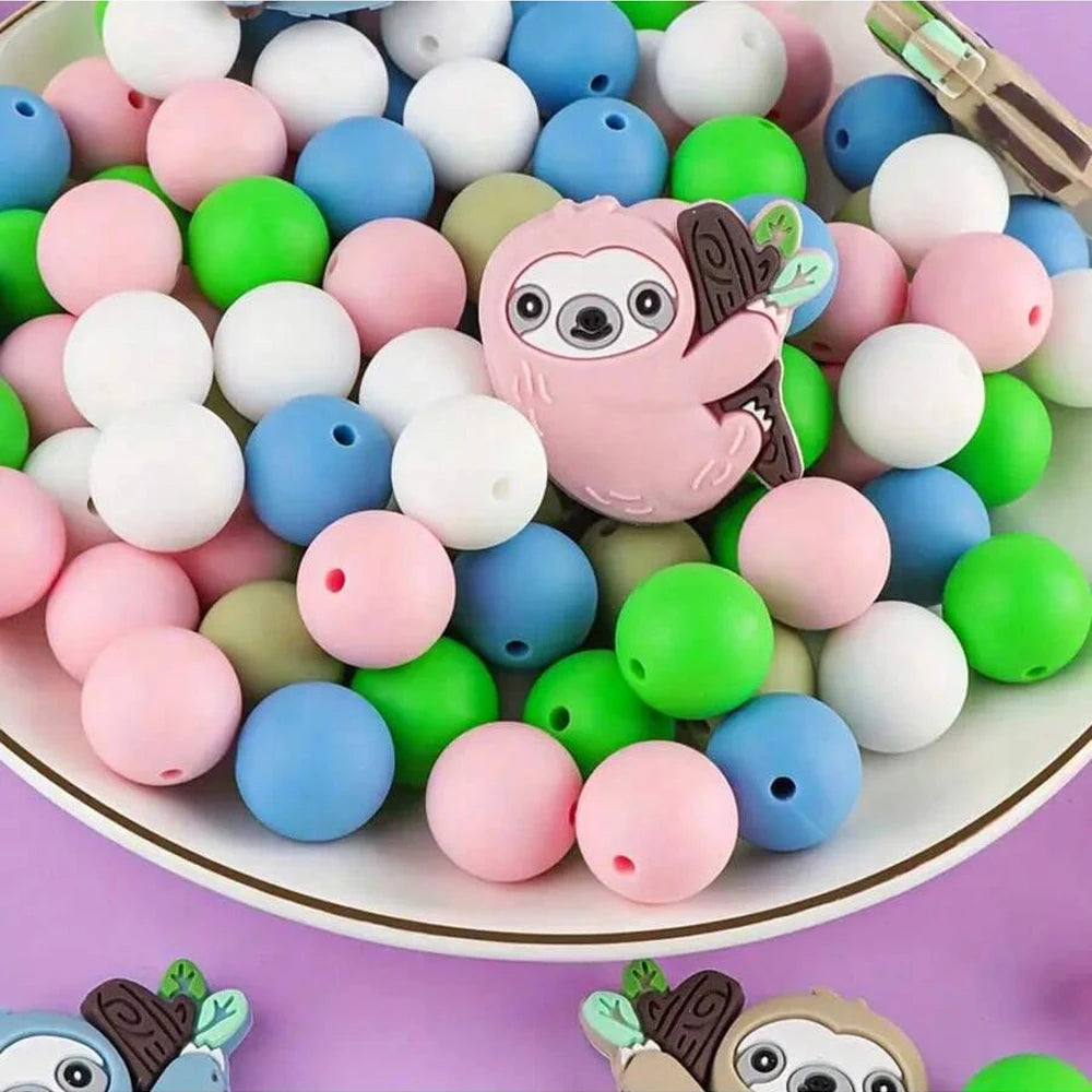 10/30/53 Piece Cute Sloth Silicone Bead Set To Make Keyrings