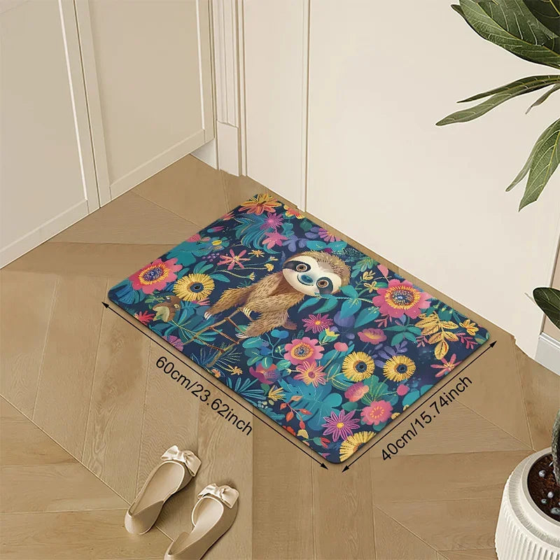 Sloth Floral Print Doormat