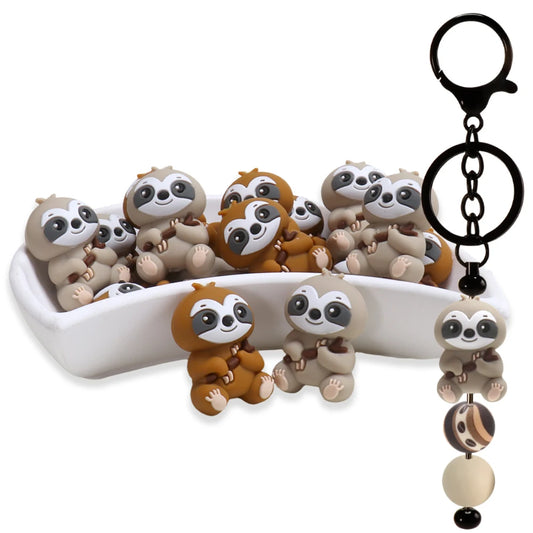 5 Piece Cute Sloth 3D Silicone Beads Keychain