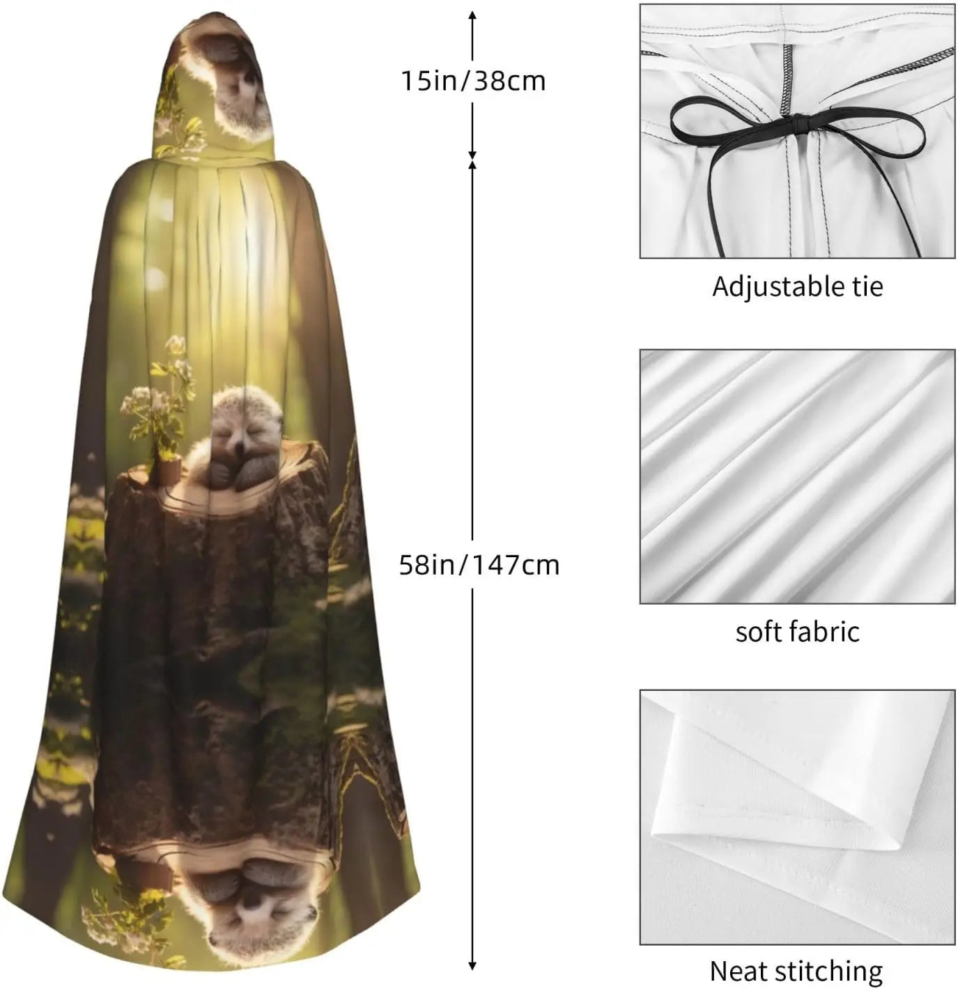 Sloth Design Long Hooded Cloak