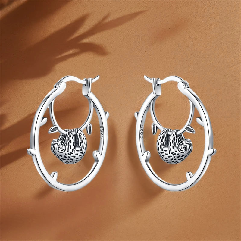 Sterling Silver Hoop Sloth Earrings