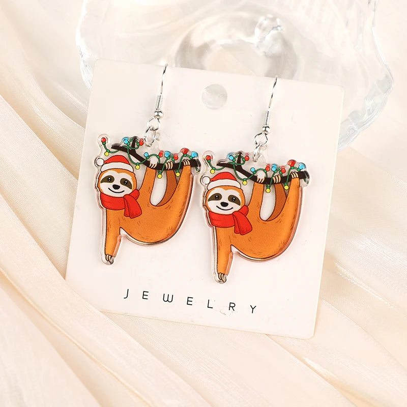 Christmas Sloth Drop Earrings