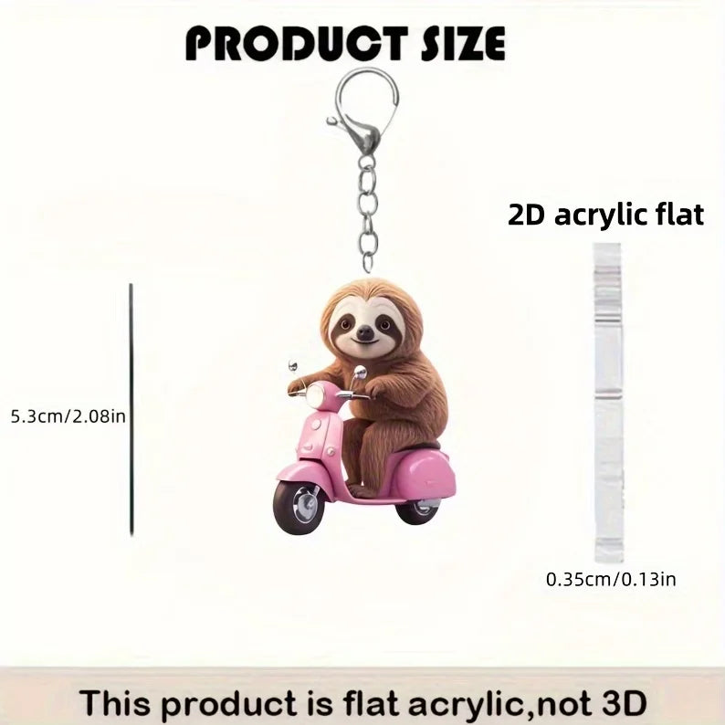 2D Sloth On Scooter Keychain