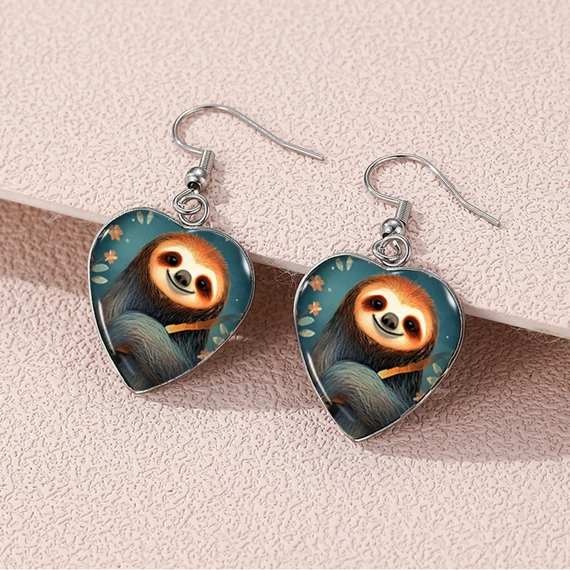 Sloth Dangle Heart Earrings