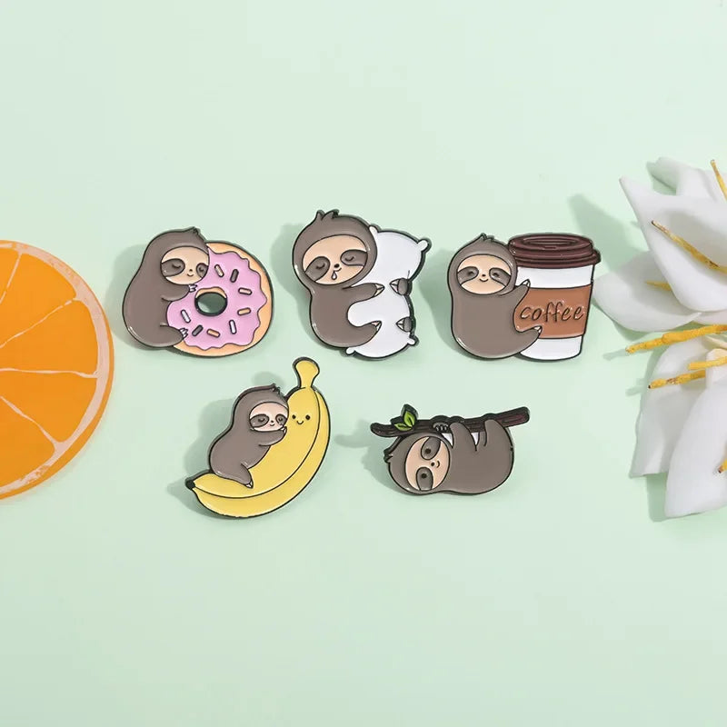 Sloth Animal Enamel Metal Brooch