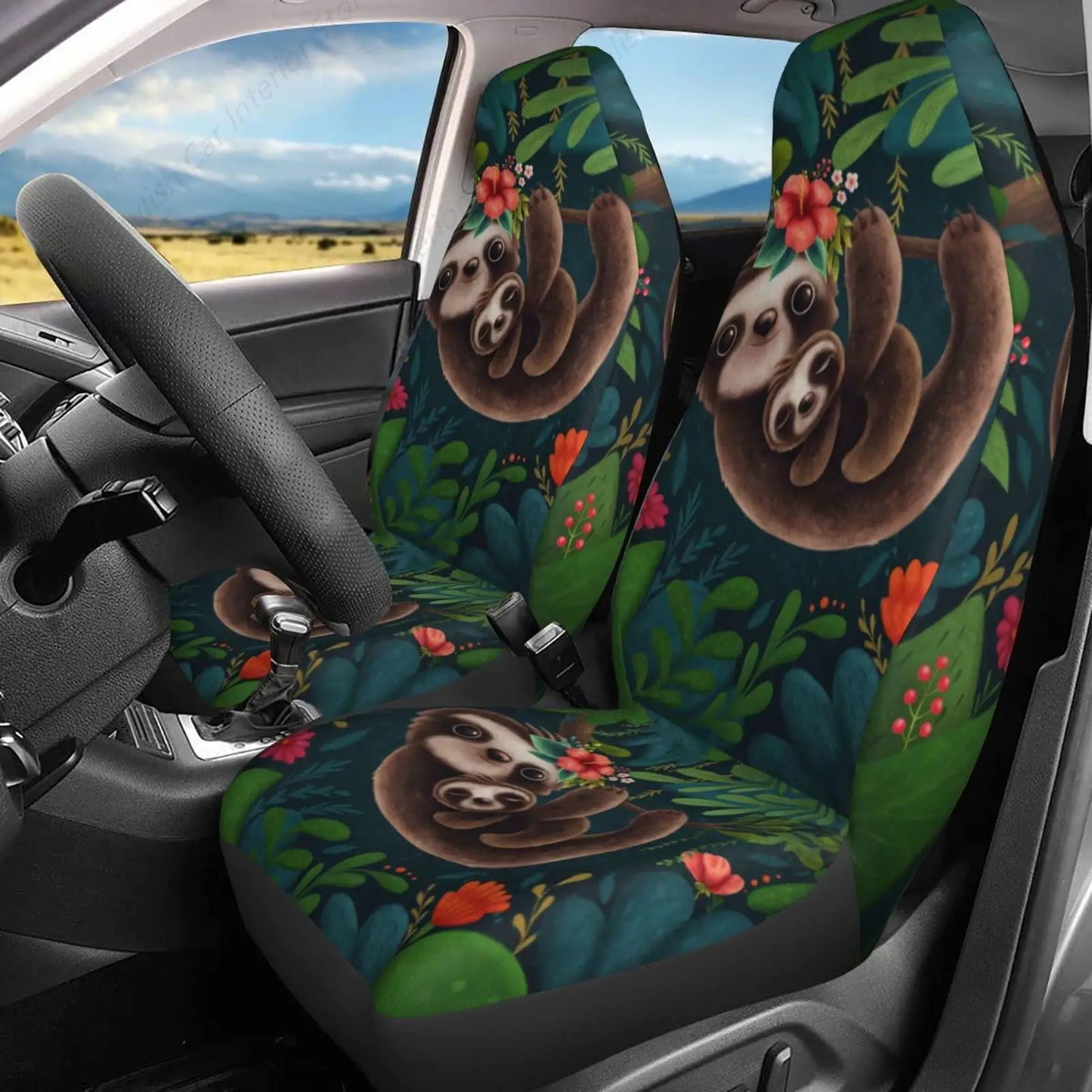 Sloth Car Front Seat Covers 2 Pieces