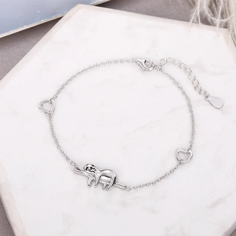Sterling Silver Sloth On Branch Bracelet