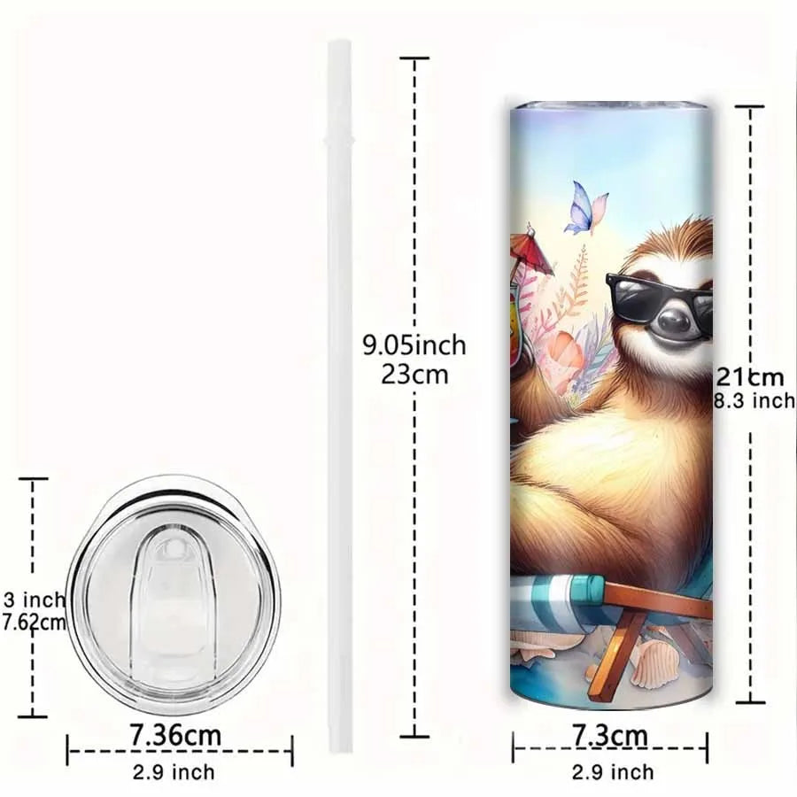 Sloth Seaside Tumbler Straw and Lid Stainless Steel Mug