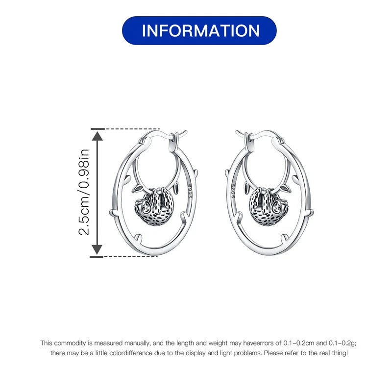 Sterling Silver Hoop Sloth Earrings