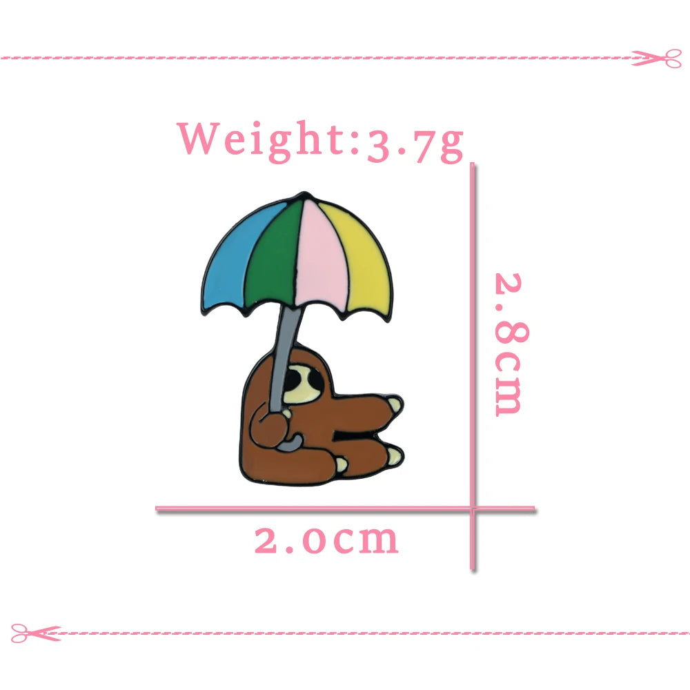 Sloth with Umbrella Enamel Pin Badge