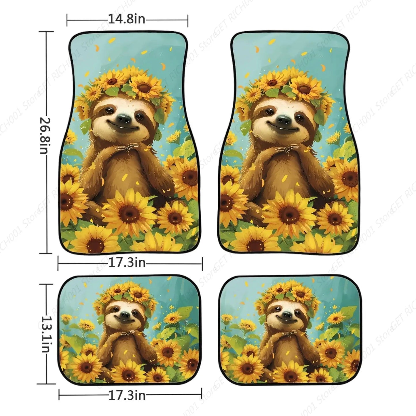 Sunflower Sloth Car Mats