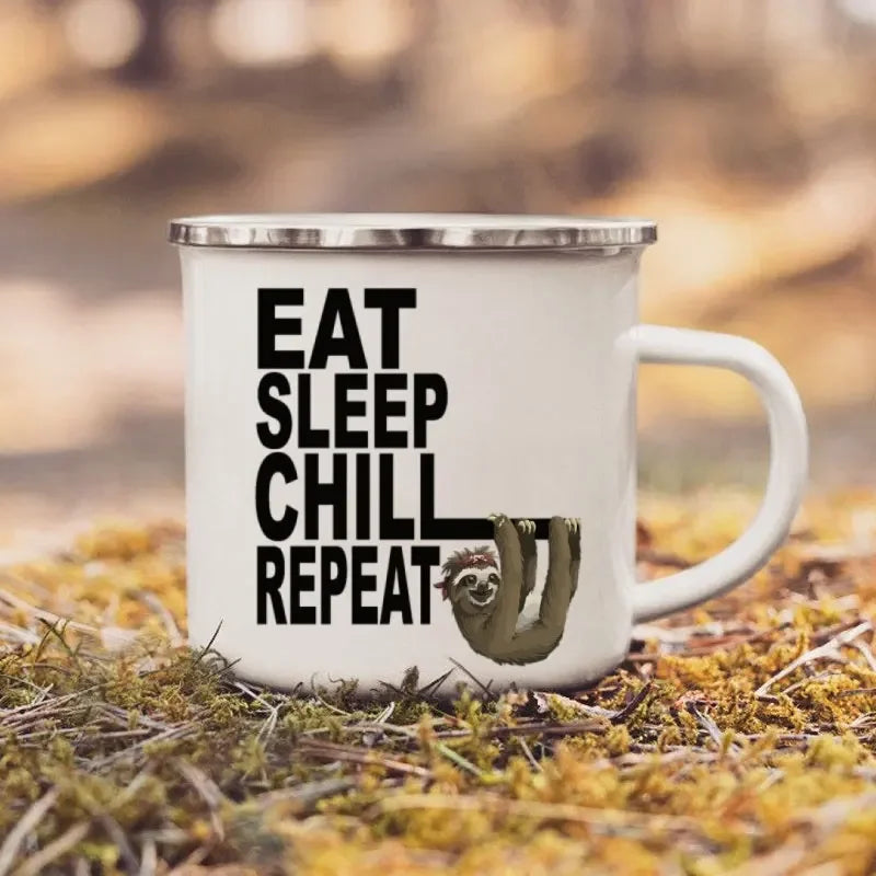 Eat Sleep Chill Repeat Sloth Enamel Mug