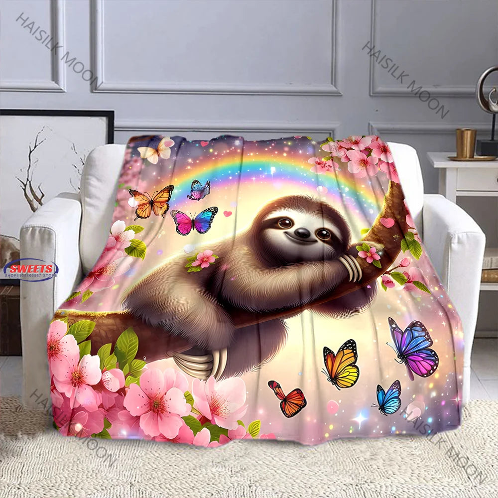 Sloth With Rainbows & Butterflies Blanket