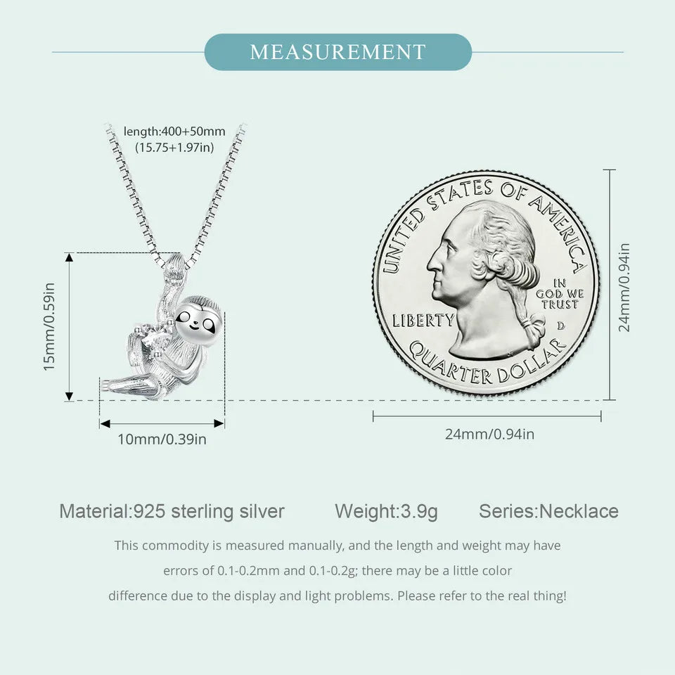 Sterling Silver Sloth Pendant Necklace