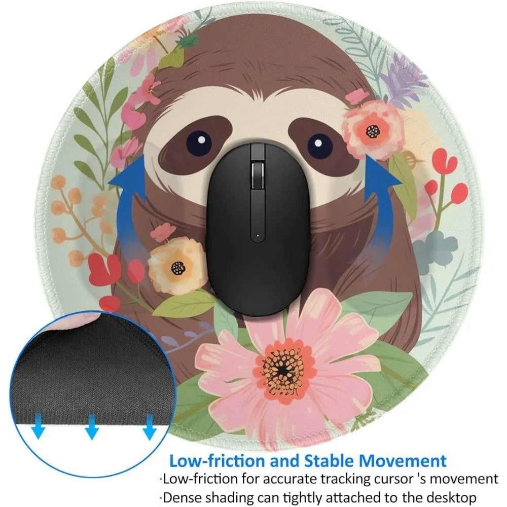 8 Inch Sloth and Flowers Mouse Pad