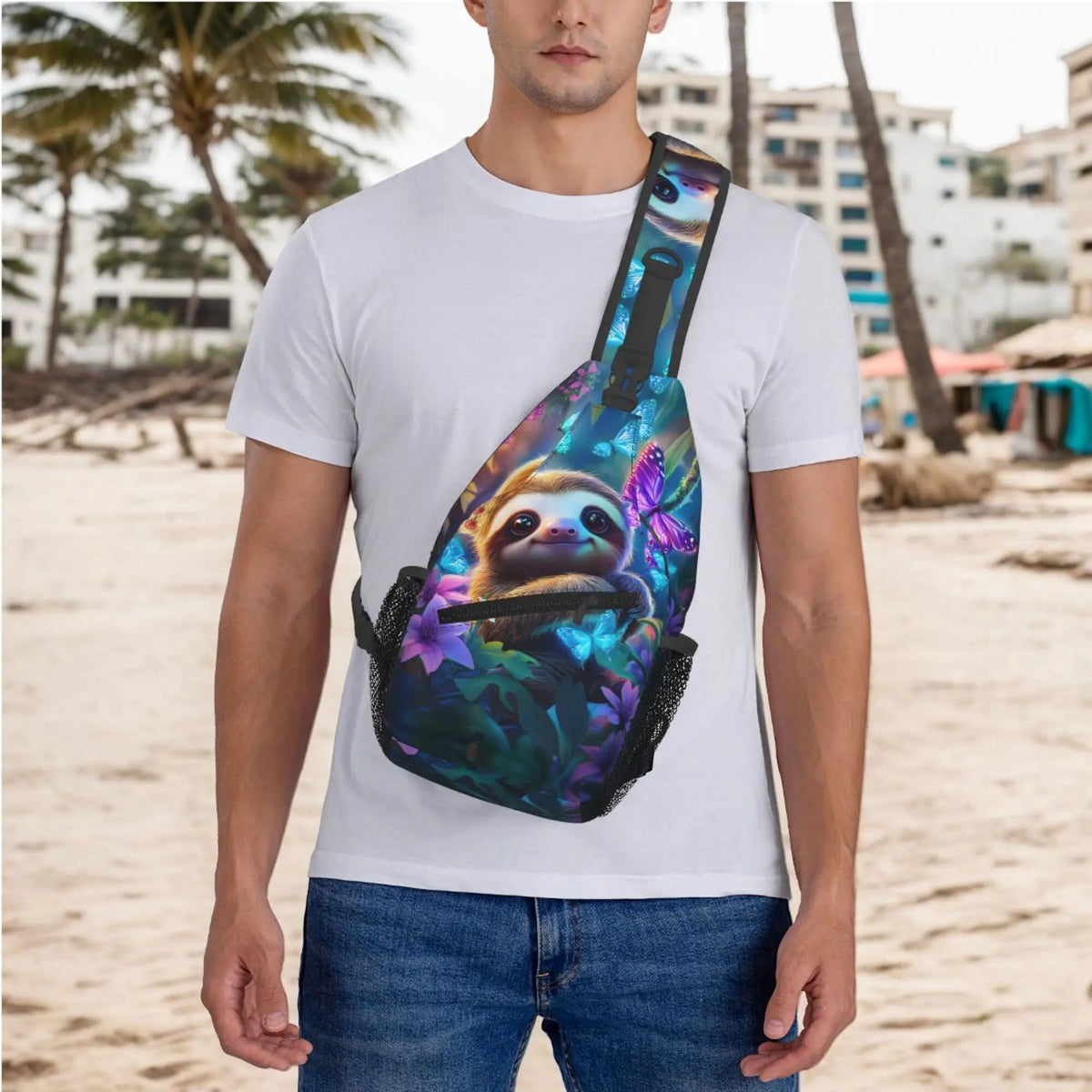 Sloth Butterflies & Flowers Crossbody bag