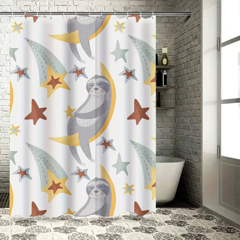 Sloth Moon & Stars Shower Curtain
