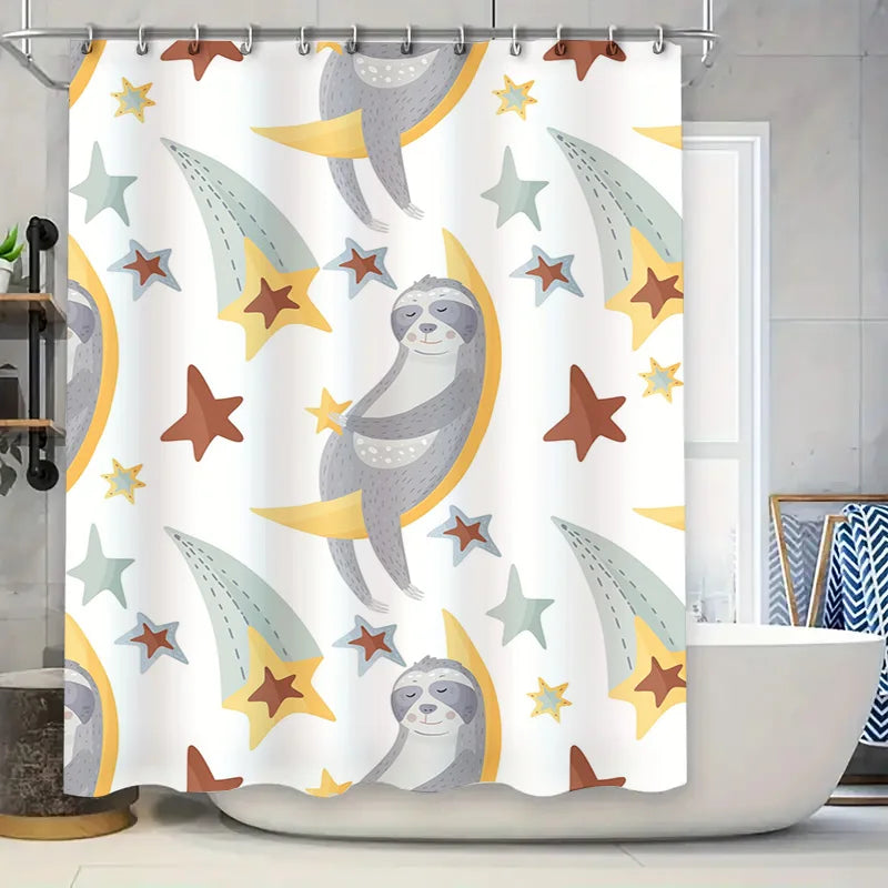 Sloth Moon & Stars Shower Curtain