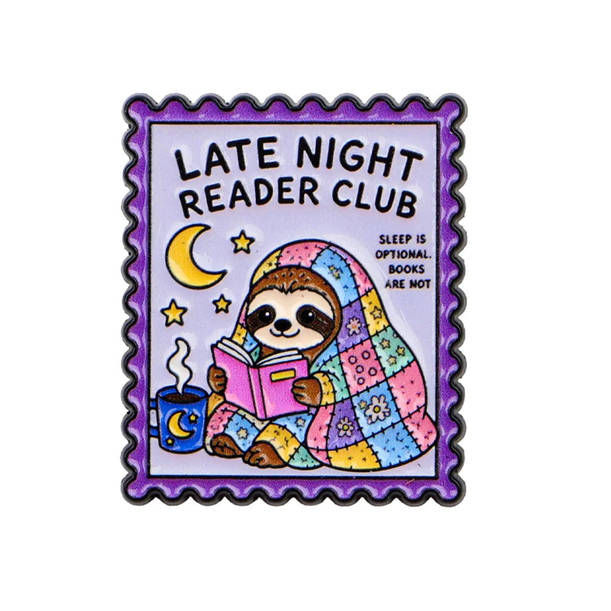 Late Night Reader Club Sloth Pin Badge