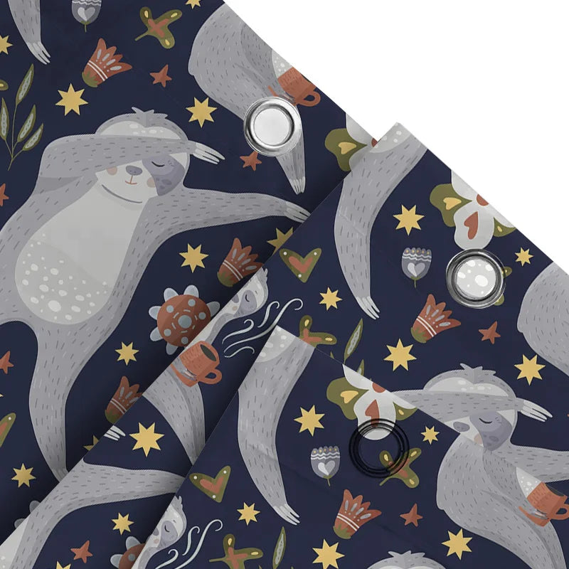 Blue Floral Sloth Shower Curtain