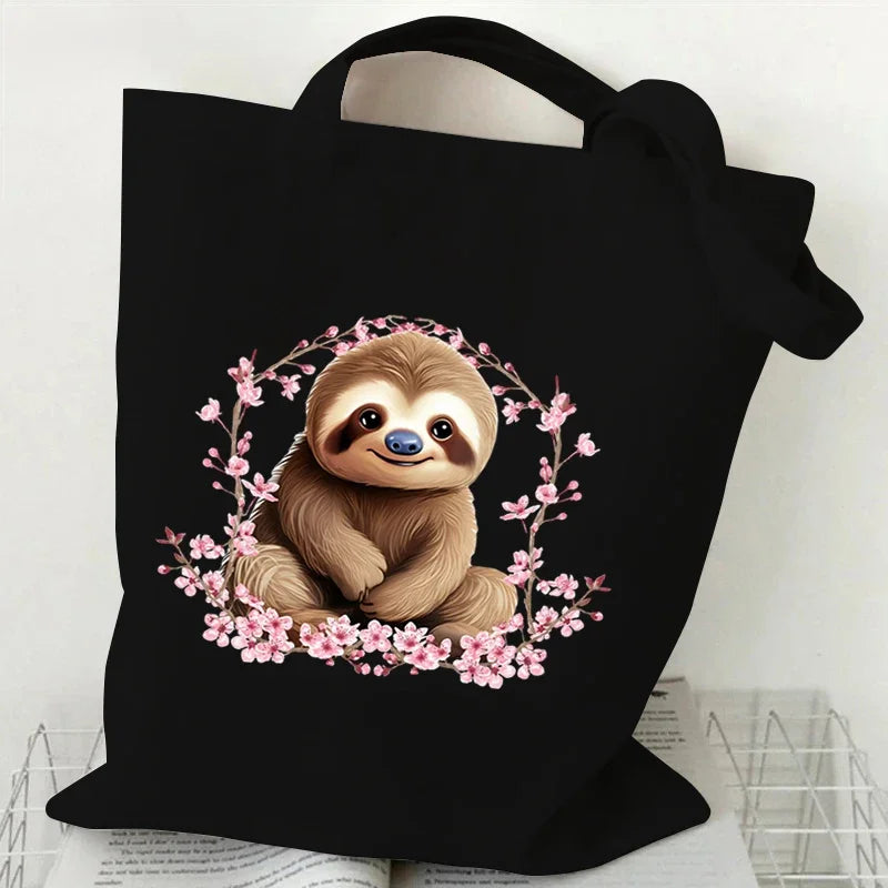 Sloth Sakura Tote Bags