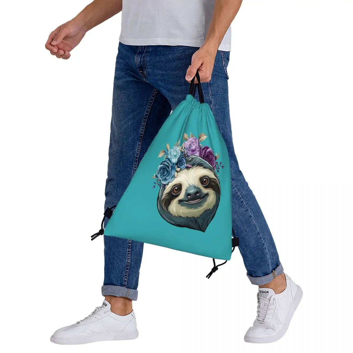 Sloth & Flowers Drawstring Backpack