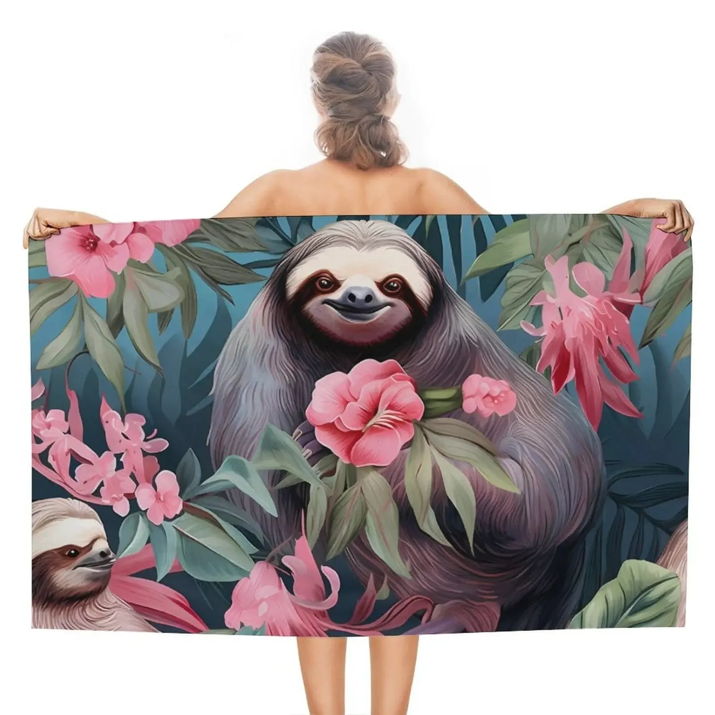 Sloth With Pink Flowers Towel