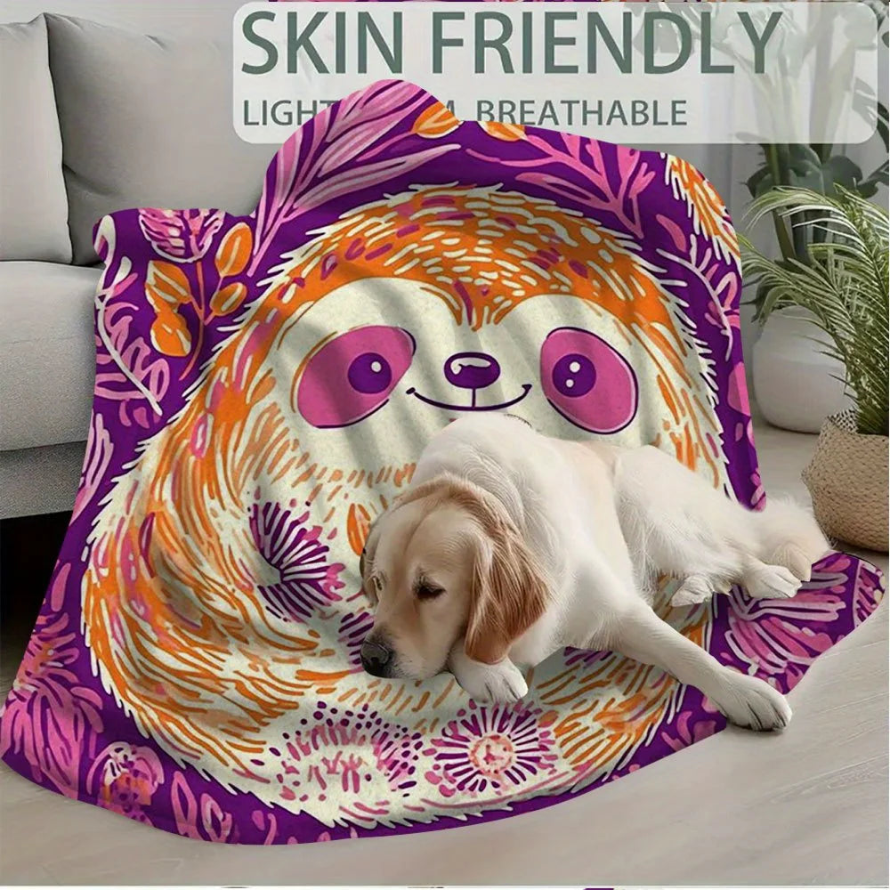 Retro Sloth & Floral Print Blanket