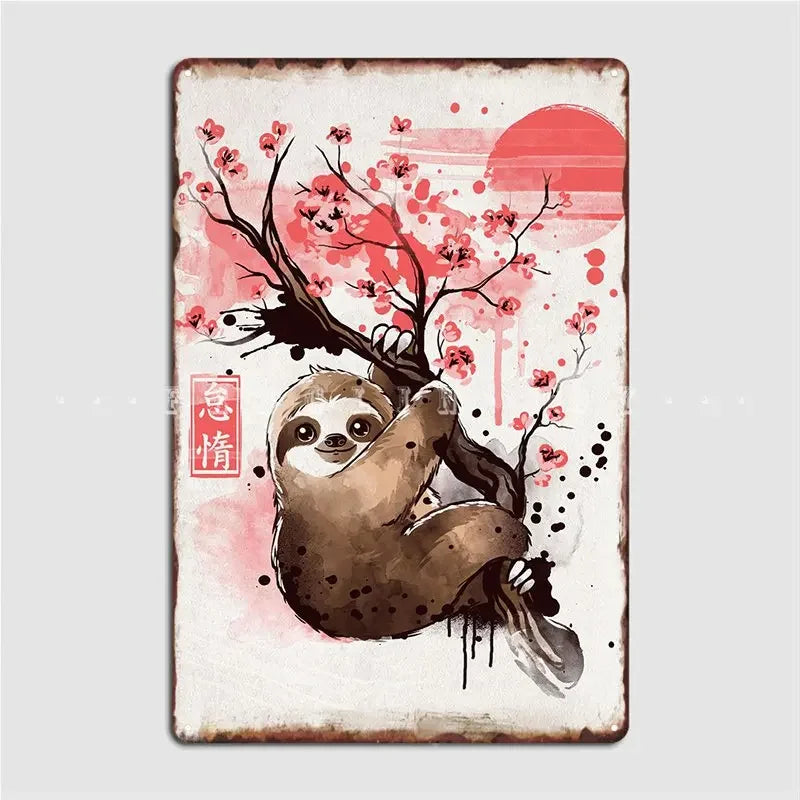 Sakura Sloth Metal Wall Art