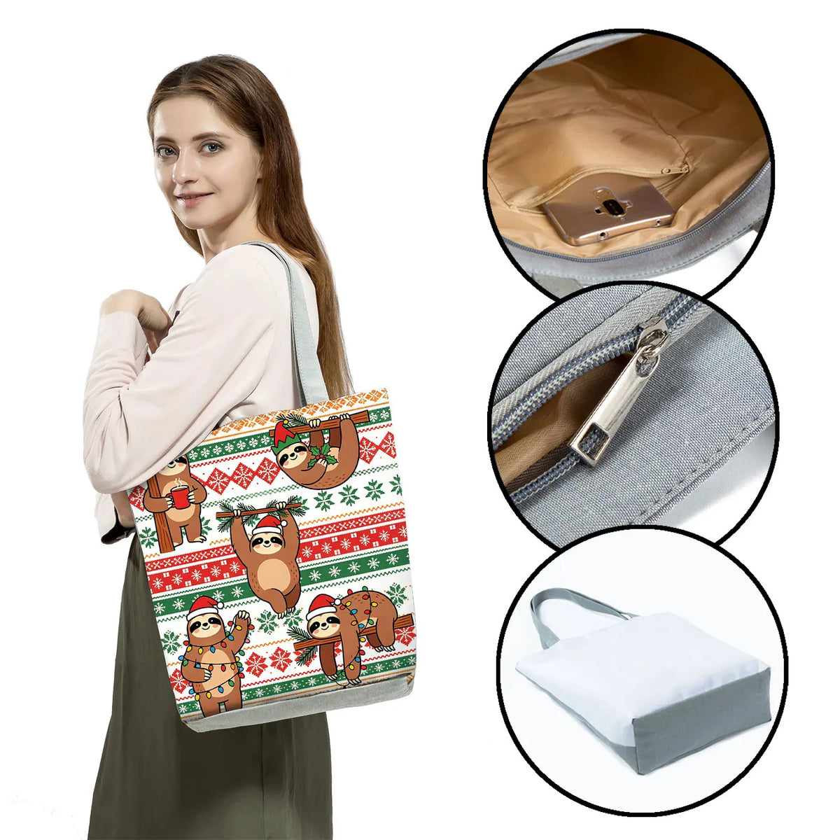 Christmas Sloth Fair Isle Sweater Printed Handbag