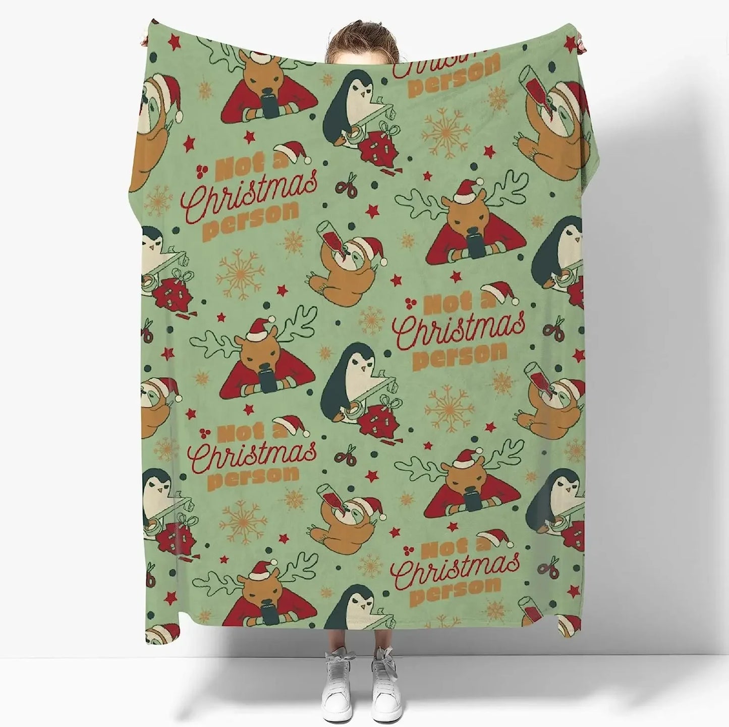 Christmas Sloth, Penguin & Reindeer Blanket
