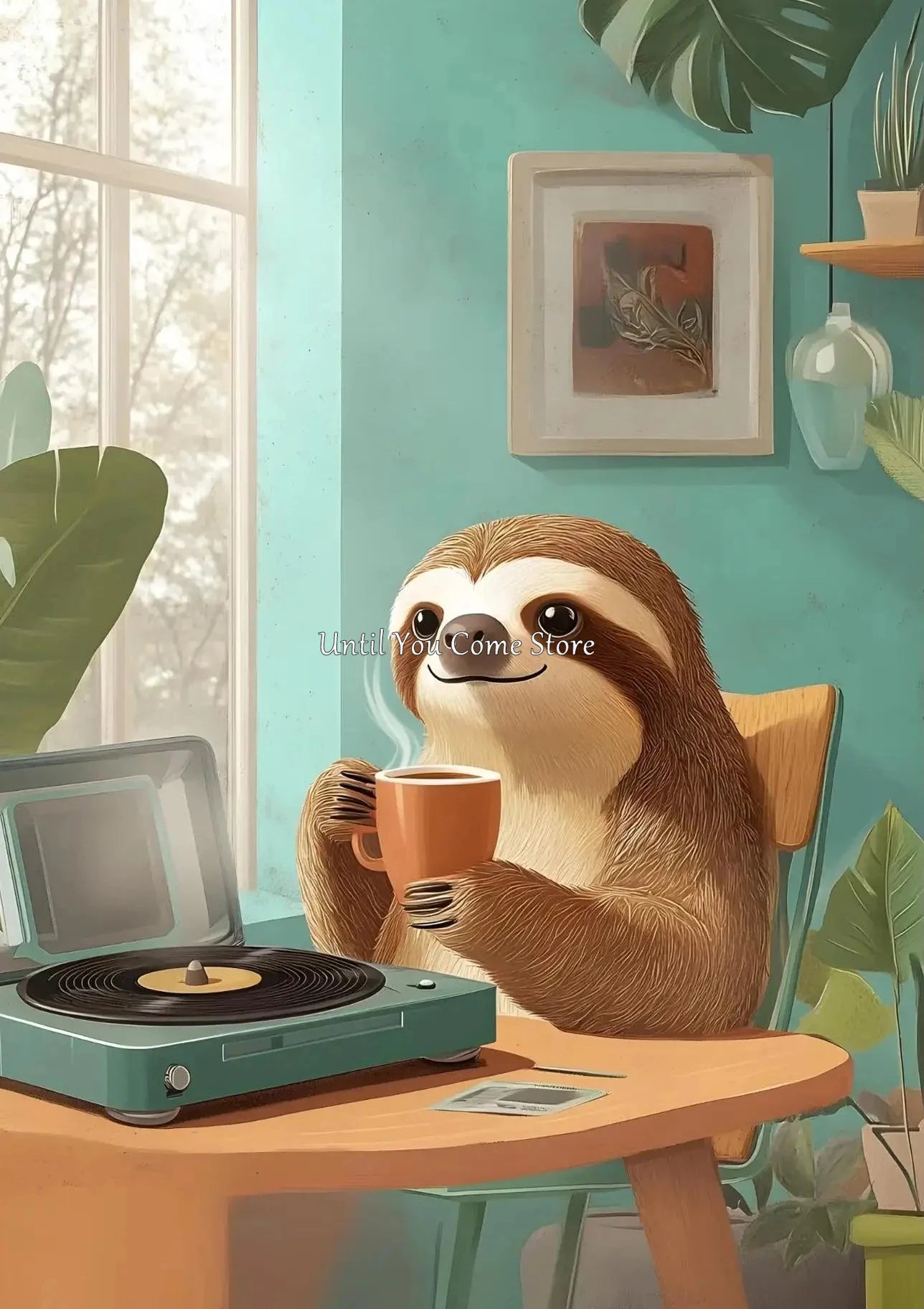 Sloth Retro Art Poster