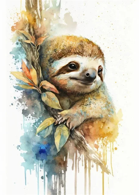 Watercolor Canva Oil Painting Print Sloth Poster