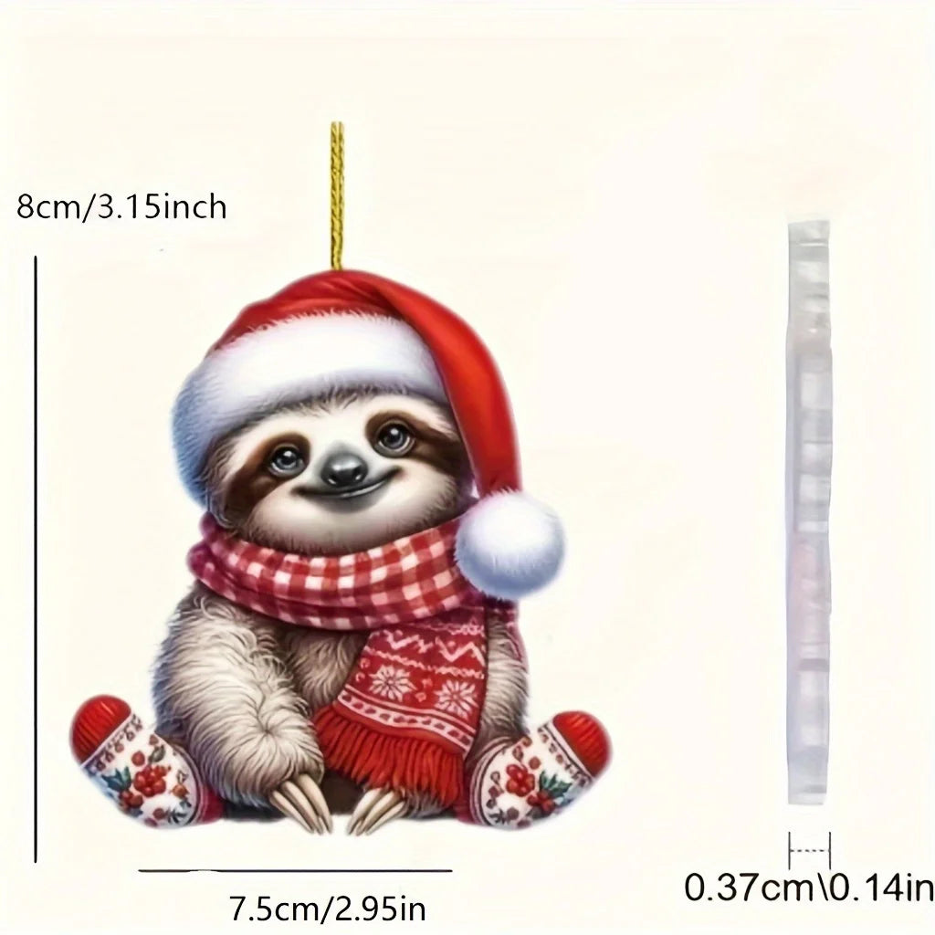 2D Christmas Sloth Keychain