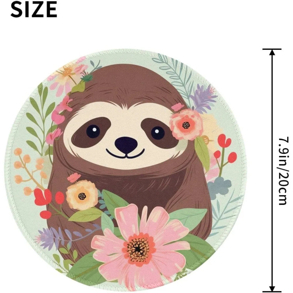 8 Inch Sloth and Flowers Mouse Pad