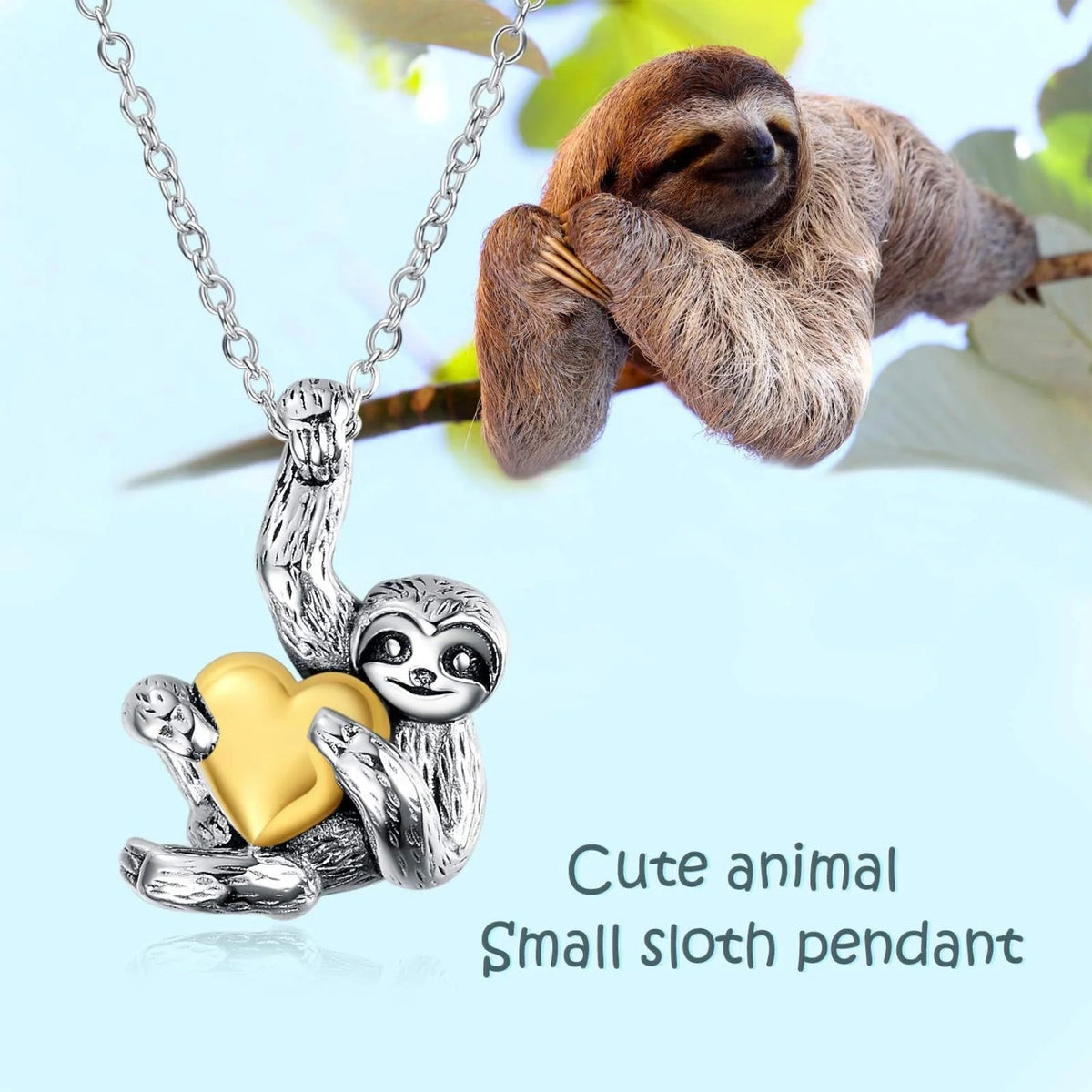Sterling Silver Sloth Holding A Heart Necklace