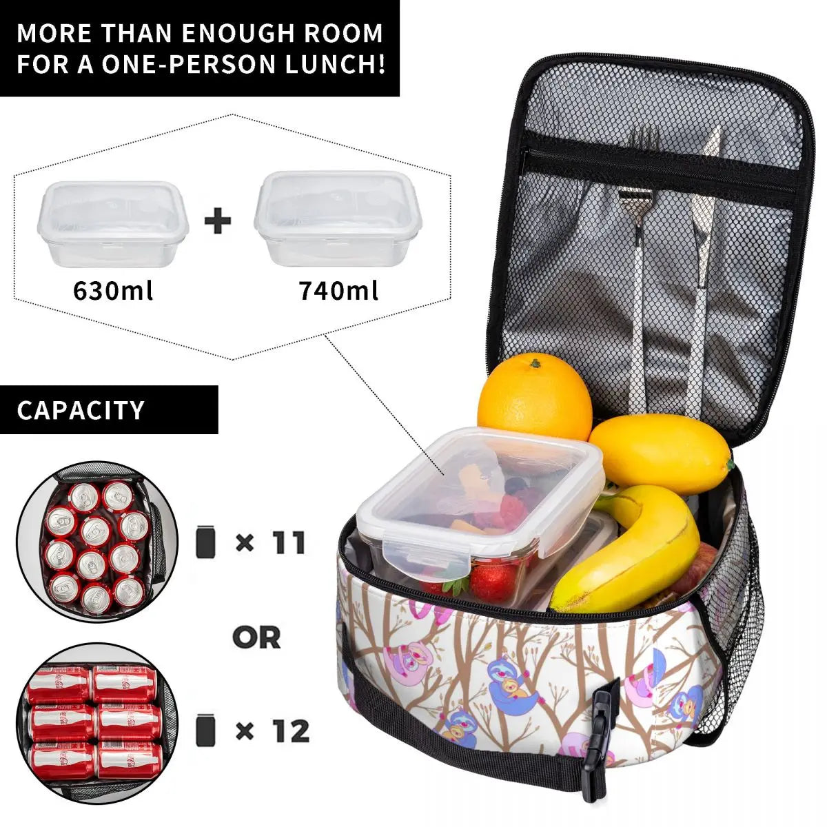 Sloth In The Branches Insulated Lunch Bag
